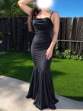 Black Mermaid Formal Dress Sequin Bust Cowl Neck Formal Gown Size 0
